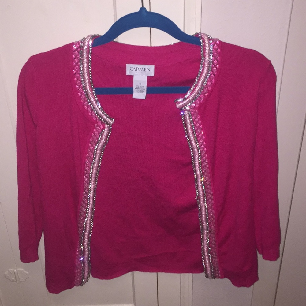 Hot pink beaded cardigan